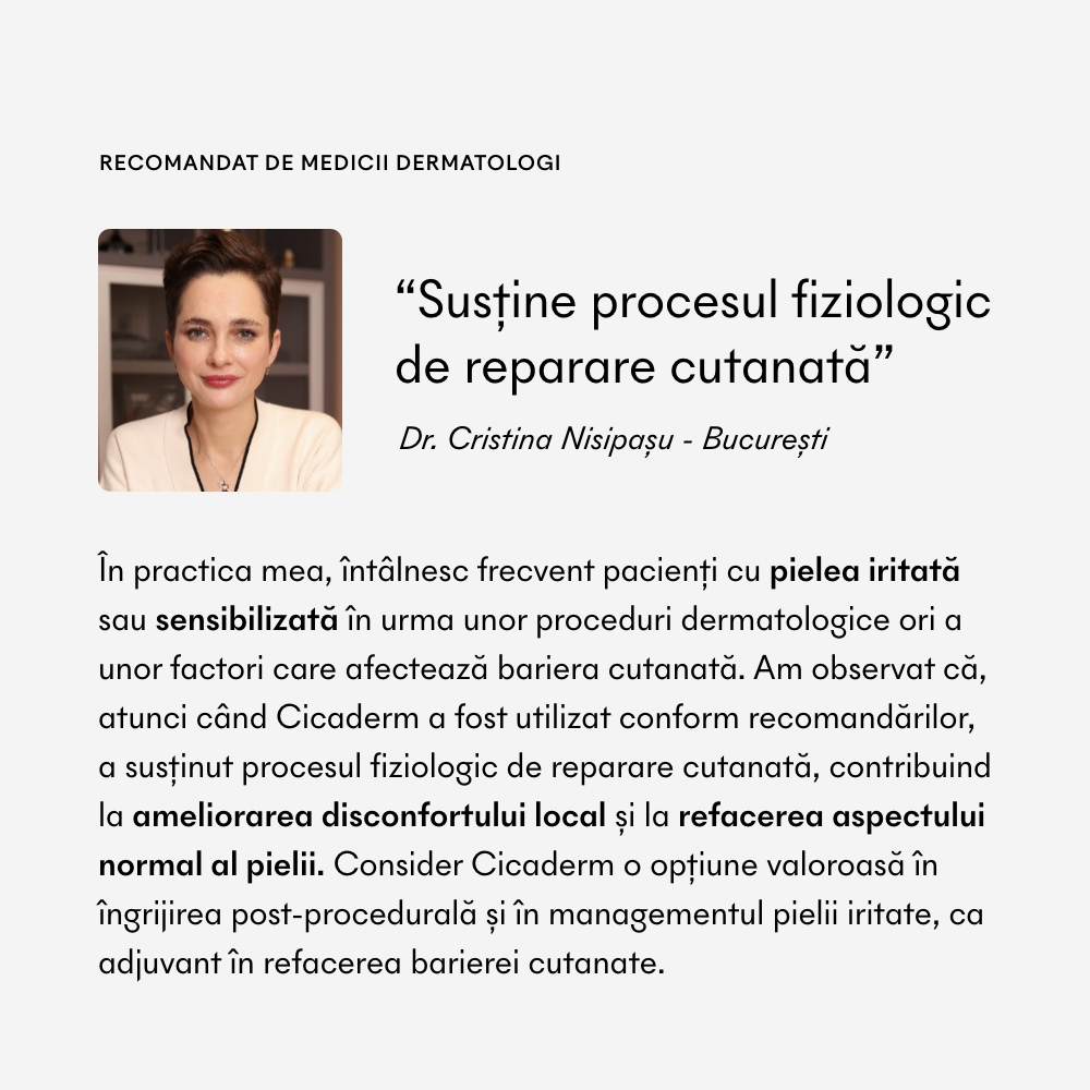 Expert explicând utilizarea unei creme reparatoare pe pielea fragilizată și post-procedură