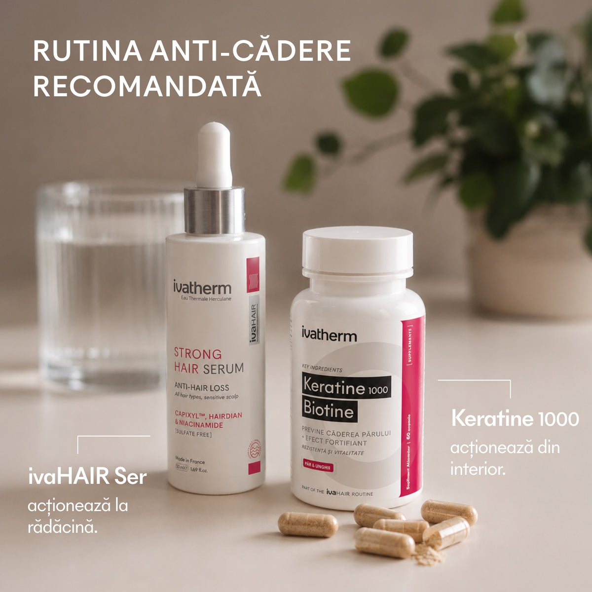 Rutina Ivatherm pentru păr cu ivaHAIR Strong Hair Serum și Keratine 1000 Biotine