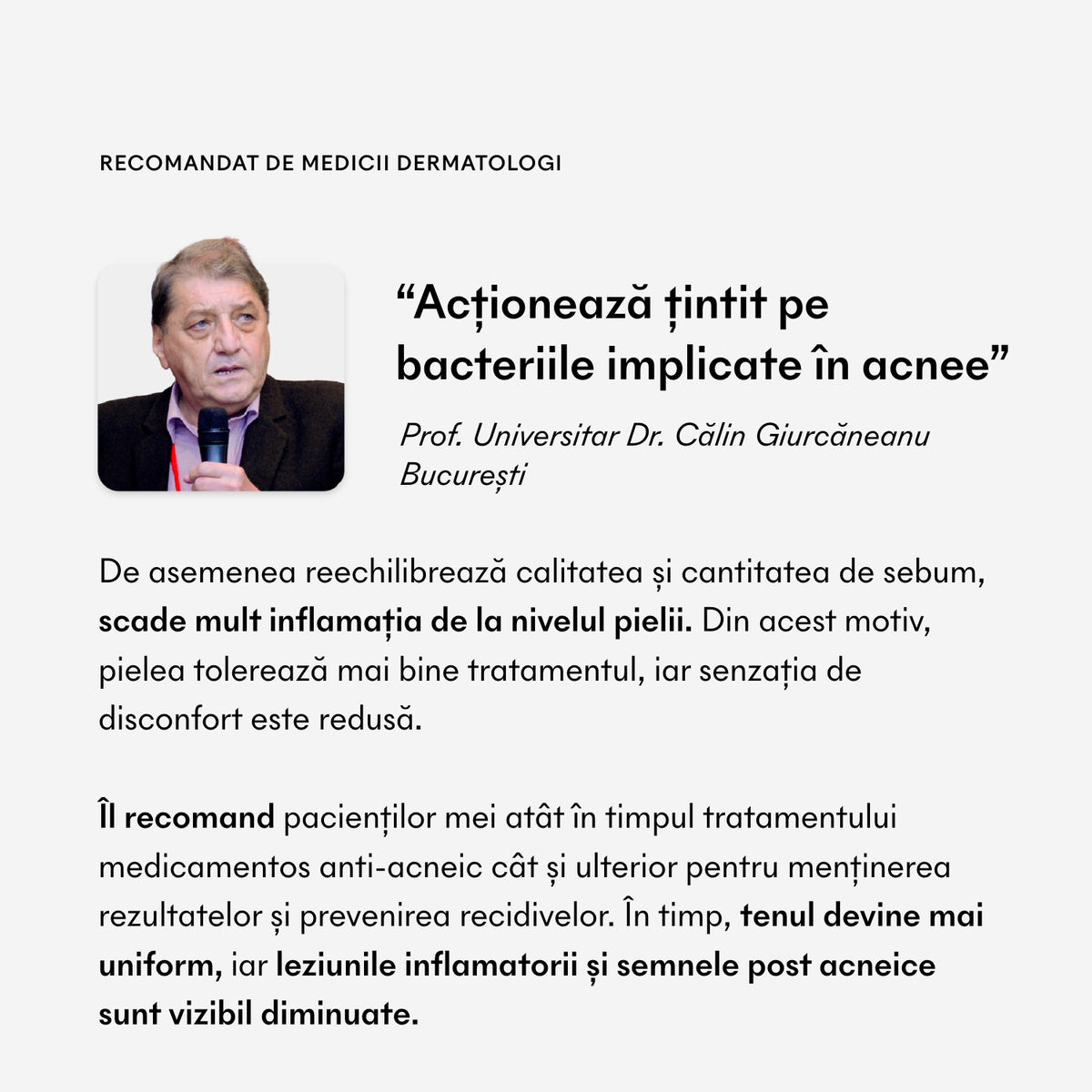 Dermatolog explicând beneficiile Ivapur AKNEBIOME pentru microbiom, sebum, hidratare și textura pielii