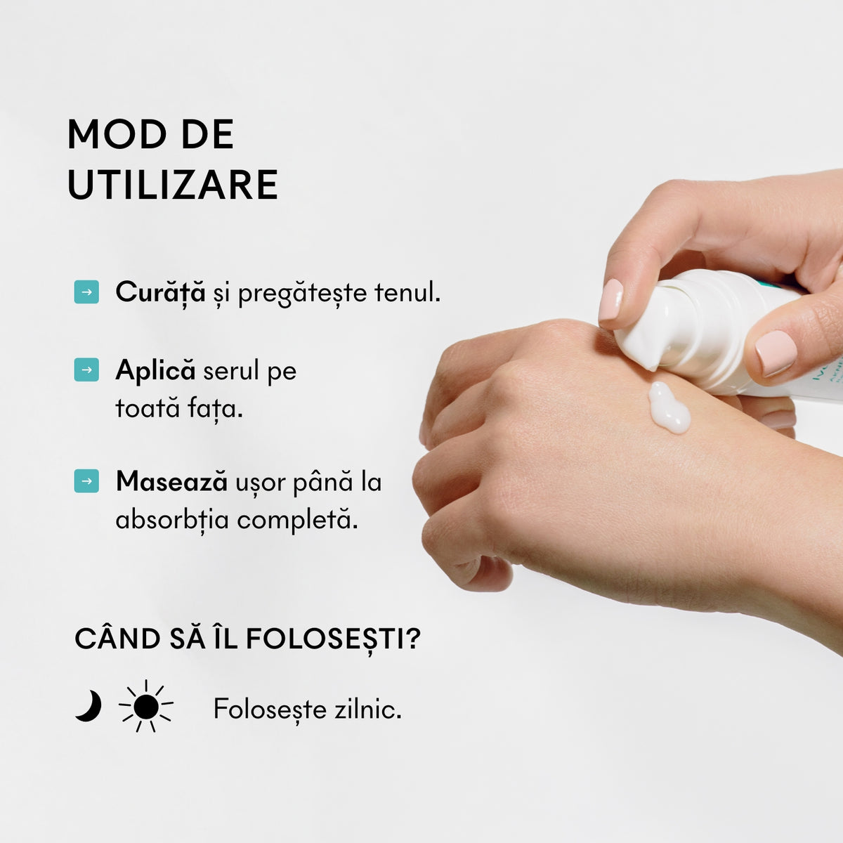 Mod de utilizare pentru Ivatherm Ivapur AKNEBIOME Serum dimineața și seara