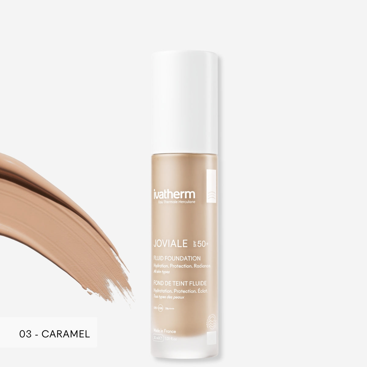 Fond de ten fluid Ivatherm Joviale SPF 50+ nuanța 03 Caramel