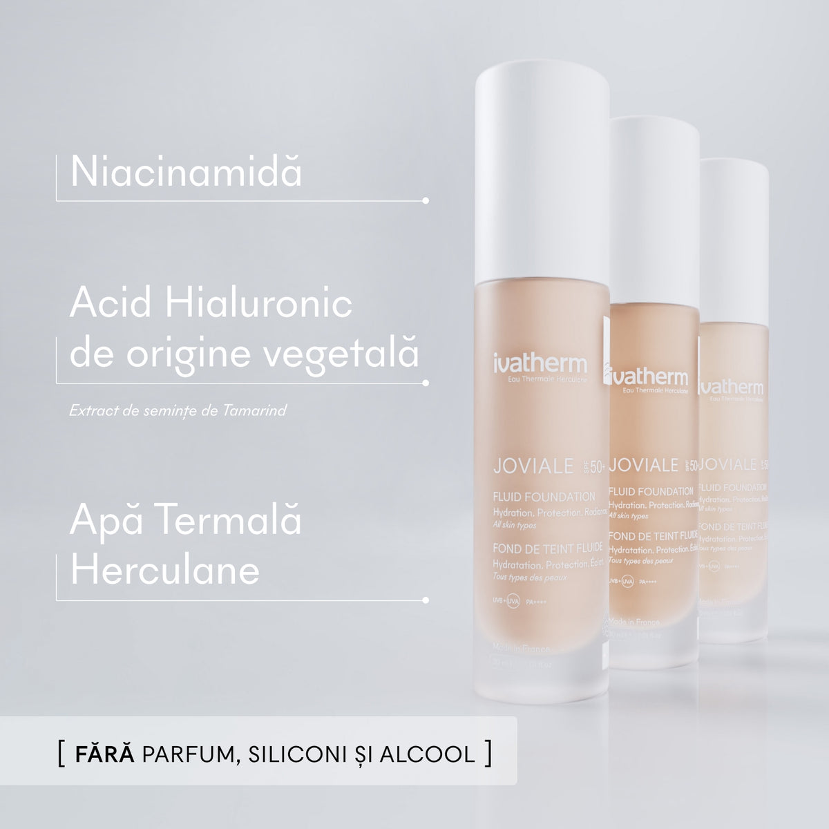 Niacinamidă, extract de Tamarind și filtre SPF50+ în Ivatherm Joviale